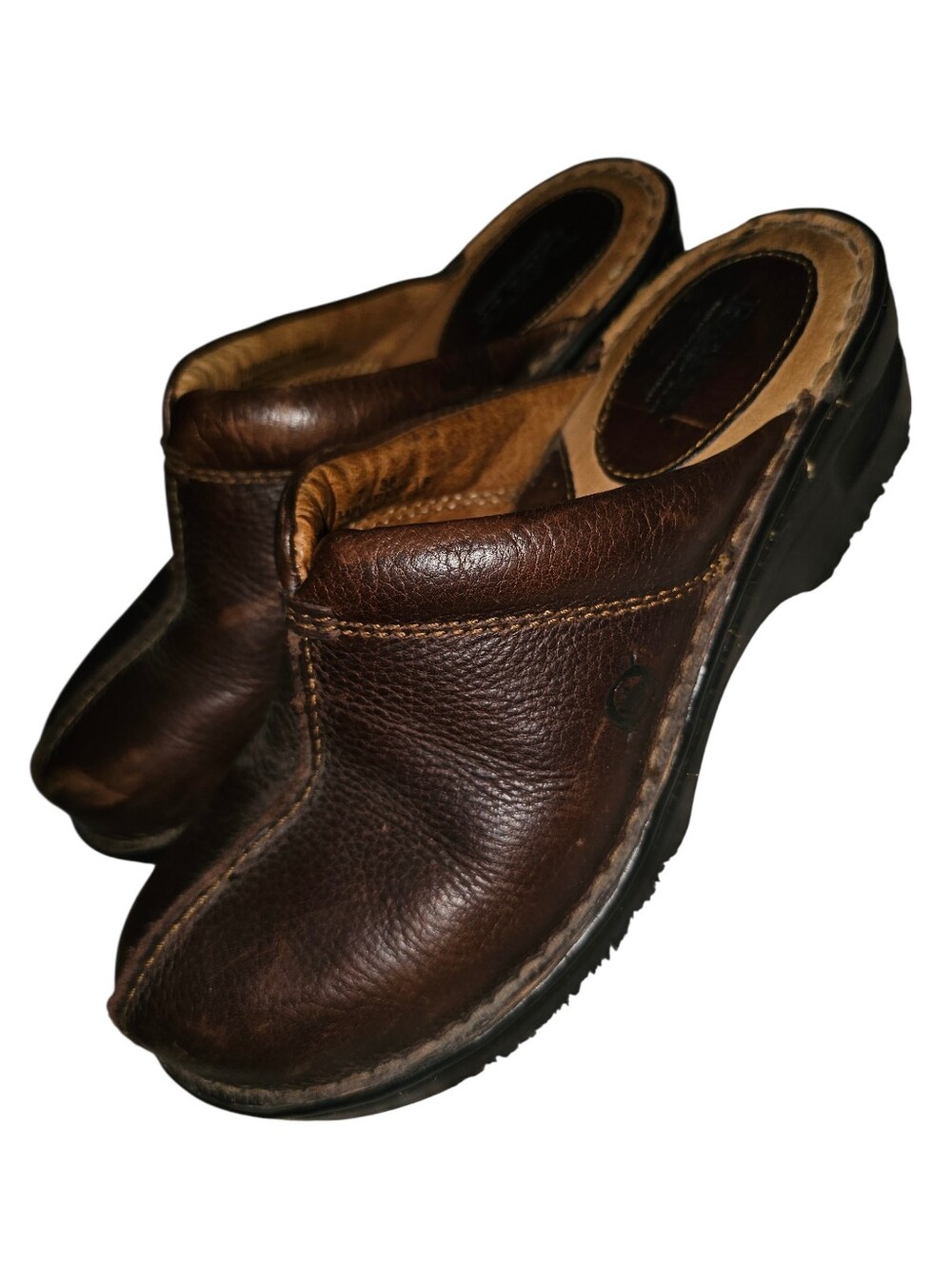 B.O.C. BORN Vintage Boho Dark Brown Leather Low Heel Clogs - Size 7